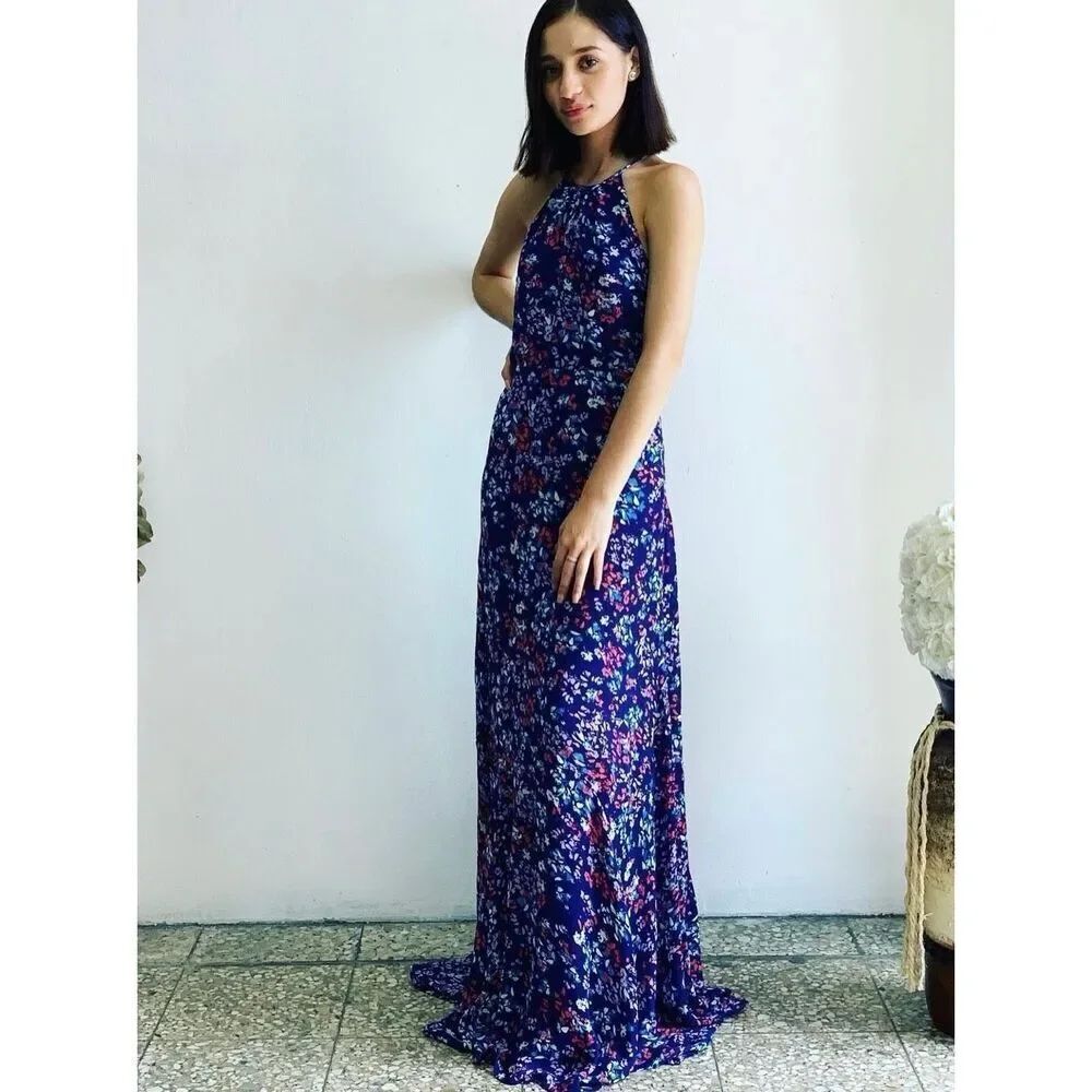NEW Parker Sweet Pea Floral Print Halter Maxi Dress Women’s Extra Small